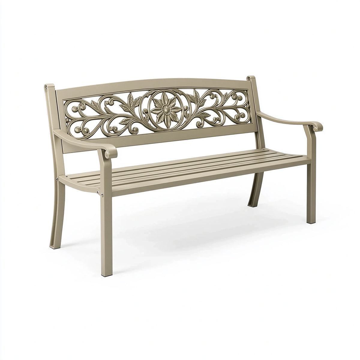 Gartenbank 122 x 61 x 89 cm Metall Beige mit floralem Ornament klassischer Stil