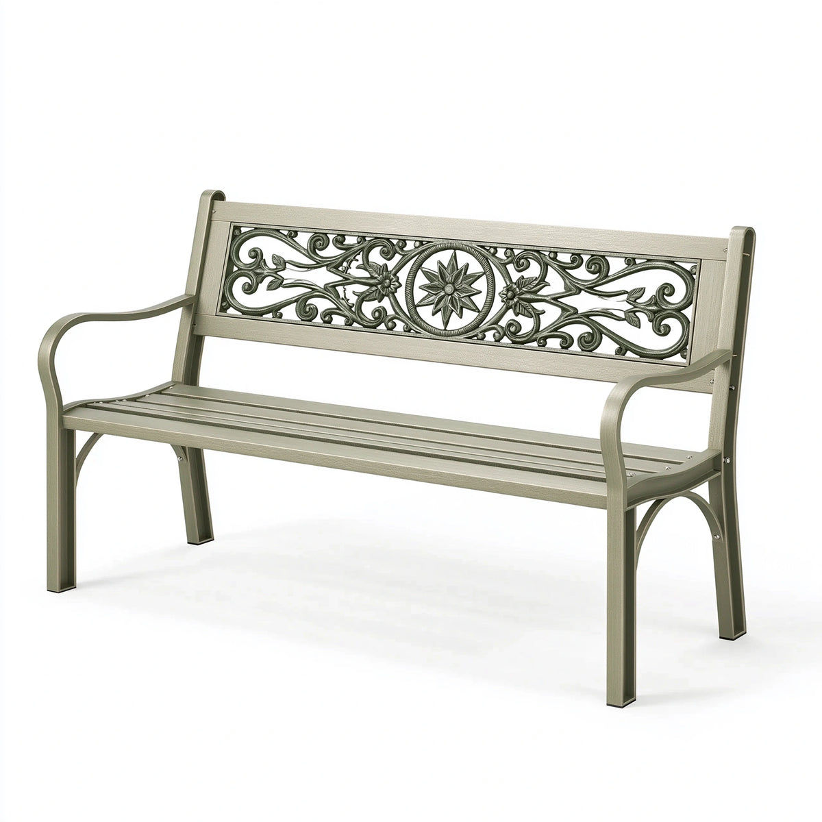 Gartenbank 125 x 60 x 88 cm Metall Grau mit Armlehnen im klassischen Stil