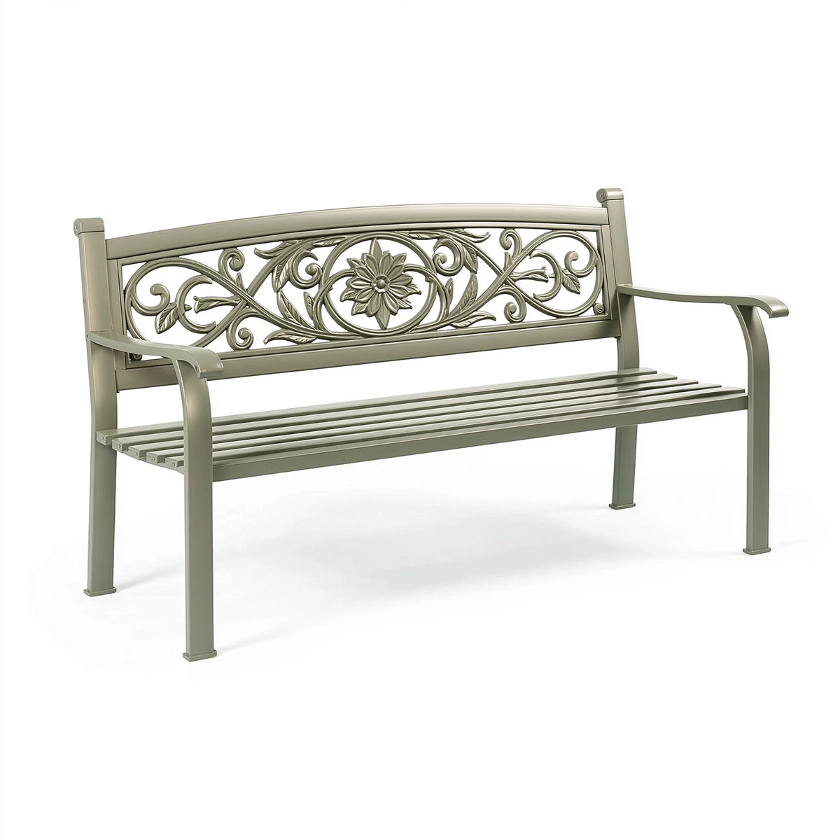 Gartenbank 122 x 61 x 88 cm Metall Graugrün mit Armlehnen im romantischen Stil