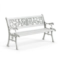 Gartenbank 122 x 63 x 85 cm aus Metall in Weiß mit floralem Ornamentdesign