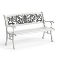 Gartenbank 122 x 60 x 86 cm aus Metall Weiß Silber mit ornamentaler Rückenlehne