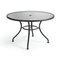 Gartentisch Ø 106 cm Metall Glas Schwarz rund mit Sonnenschirmöffnung
