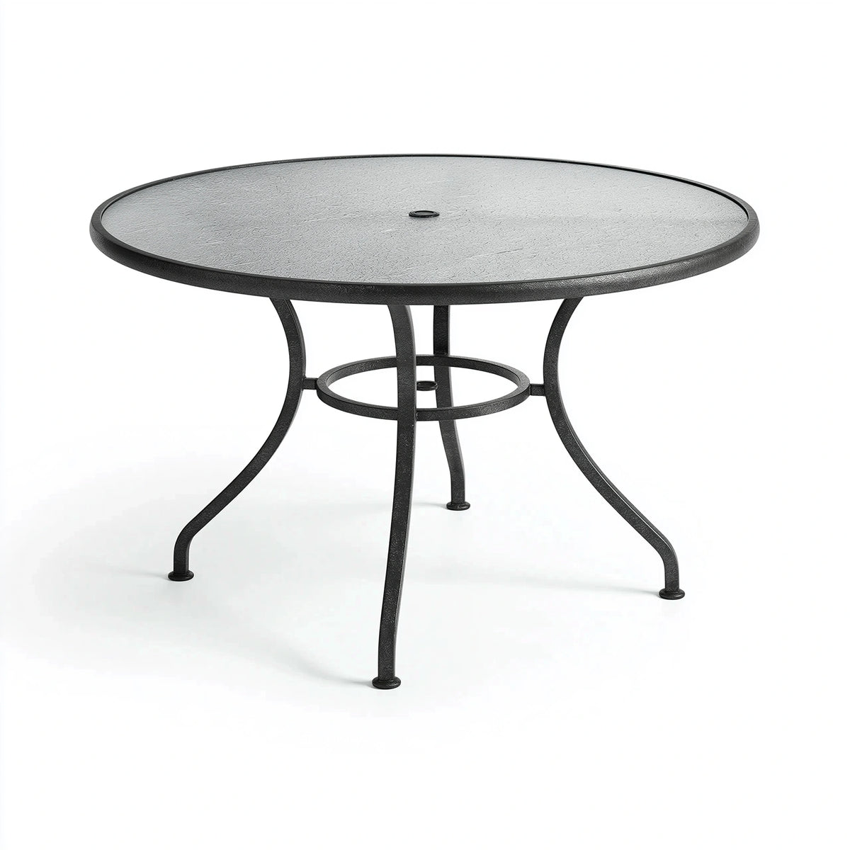 Gartentisch Ø 106 cm Metall Glas Schwarz rund mit Sonnenschirmöffnung