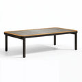 Gartentisch 180 x 90 cm Holz Metall Schwarz Braun Geflecht Modern