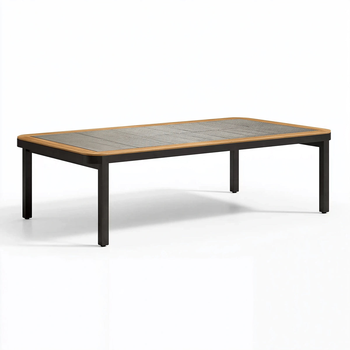 Gartentisch 180 x 90 cm Holz Metall Schwarz Braun Geflecht Modern