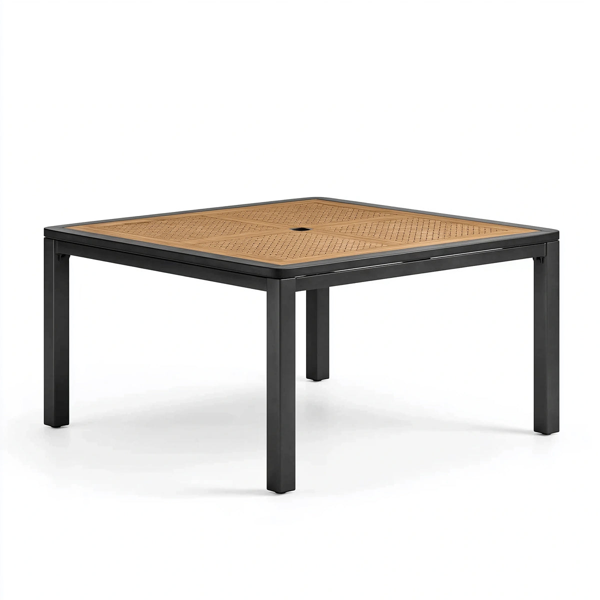 Gartentisch 90 x 90 x 75 cm Metall Kunststoff Braun Schwarz - quadratischer Tisch mit Sonnenschirmöffnung