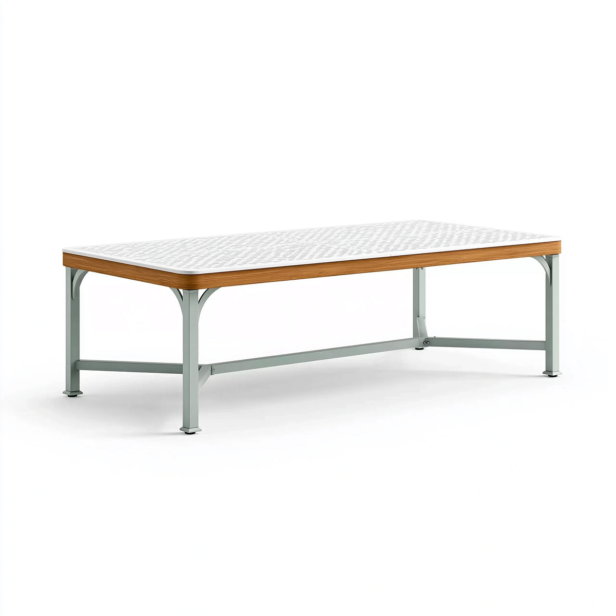 Gartentisch 200 x 100 x 75 cm Kunststoff und Metall Weiß Holzoptik Rechteckig