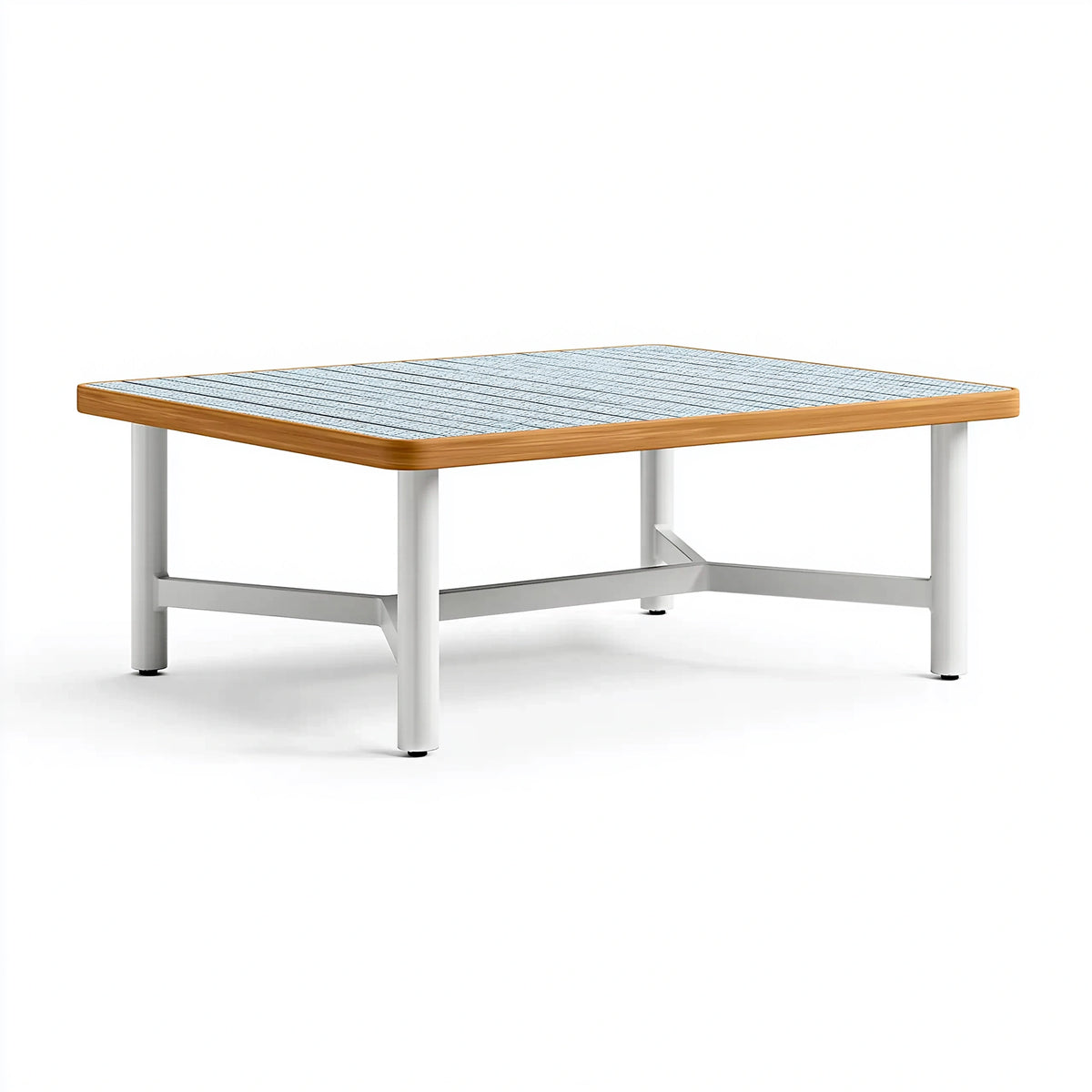Gartentisch 150 x 90 x 74 cm mit Holzoptik und Metallgestell in Hellblau Silber
