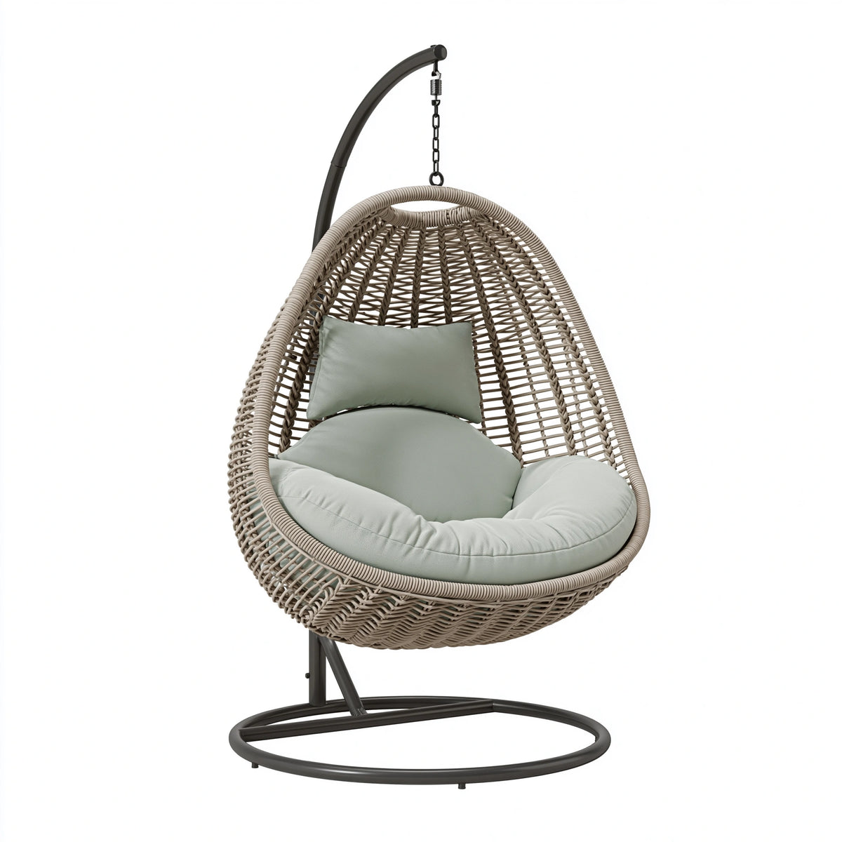 Hängesessel 110 x 110 x 195 cm Kunststoffgeflecht Beige mit Stahlgestell für Innenbereich und überdachten Außenbereich