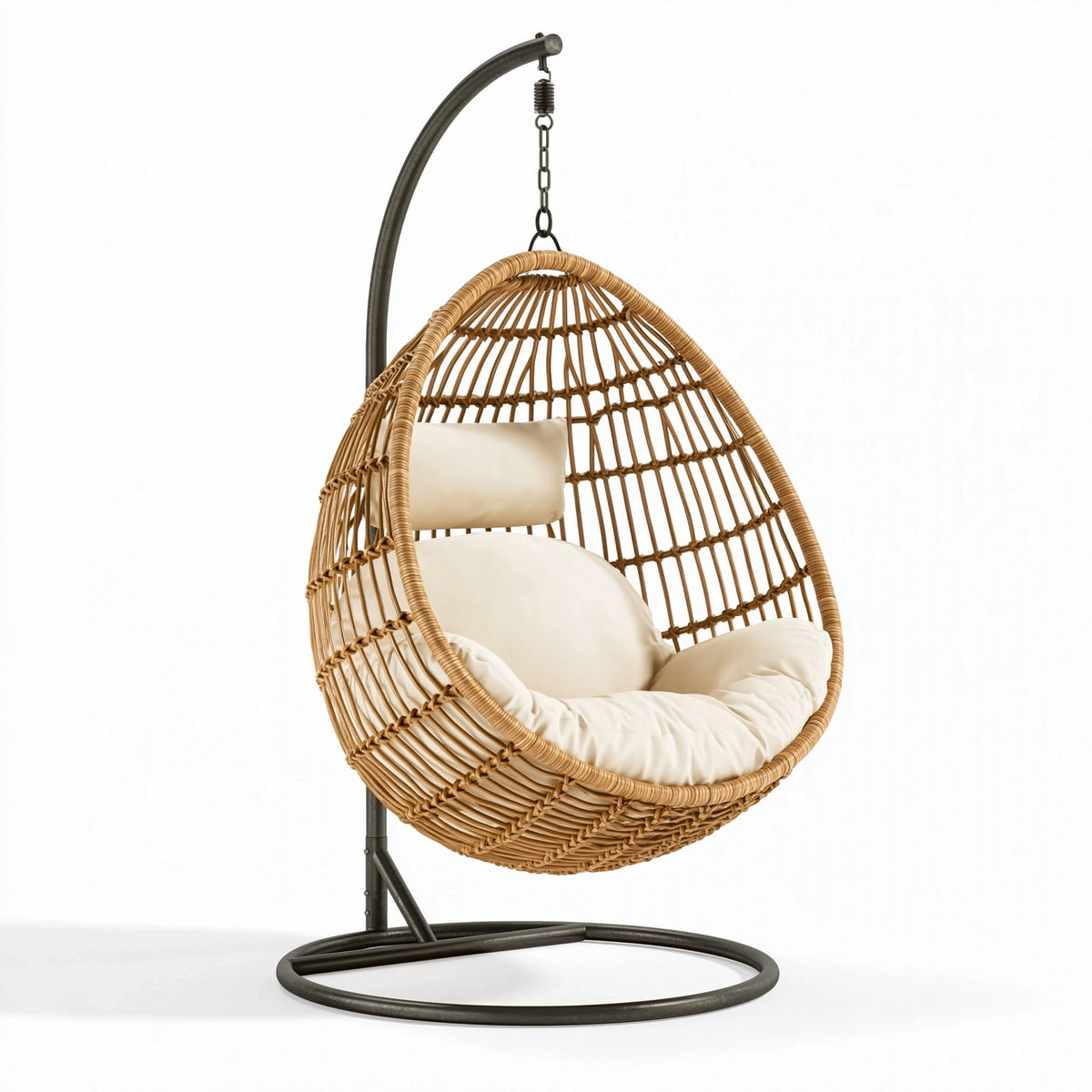 Hängesessel 105 x 95 x 195 cm aus Rattan und Metall in Natur/Schwarz mit Gestell