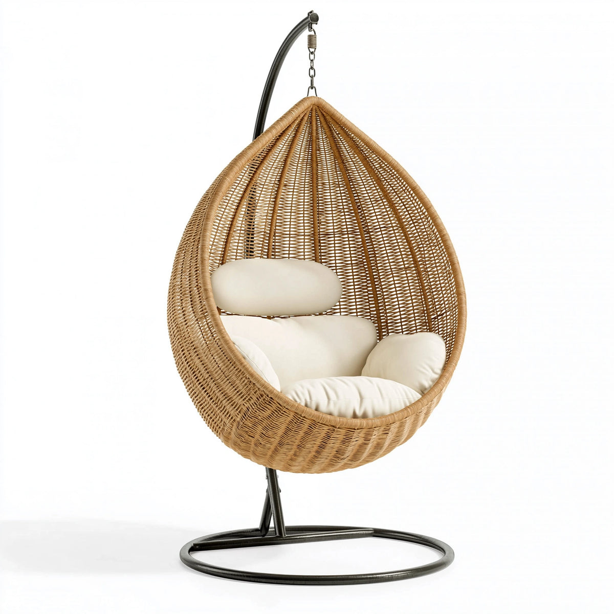 Hängesessel 115 x 105 x 195 cm Naturfarbenes Geflecht mit Metallgestell im Boho-Stil