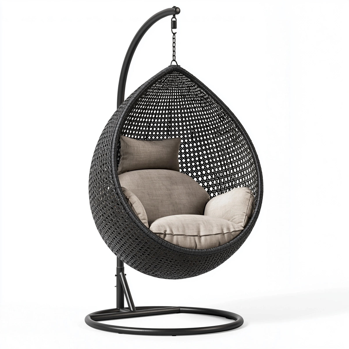 Hängesessel 105 x 105 x 195 cm aus Kunststoffgeflecht Schwarz mit Stahlgestell für Garten und Terrasse