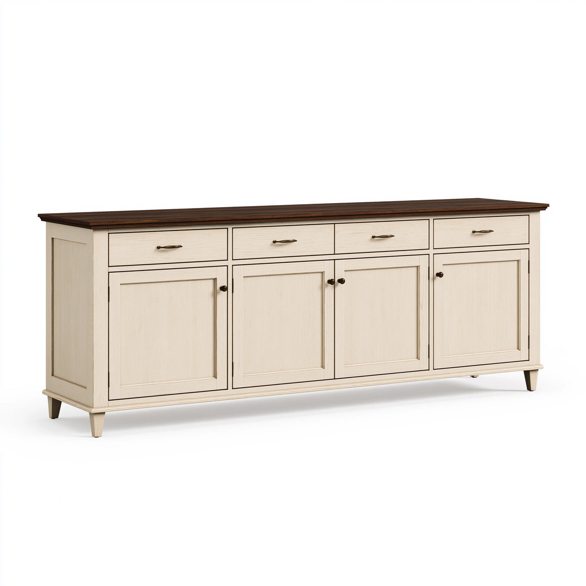 Sideboard 200 x 45 x 90 cm Holzwerkstoff Cremebraun Landhausstil mit Schubladen und Türen