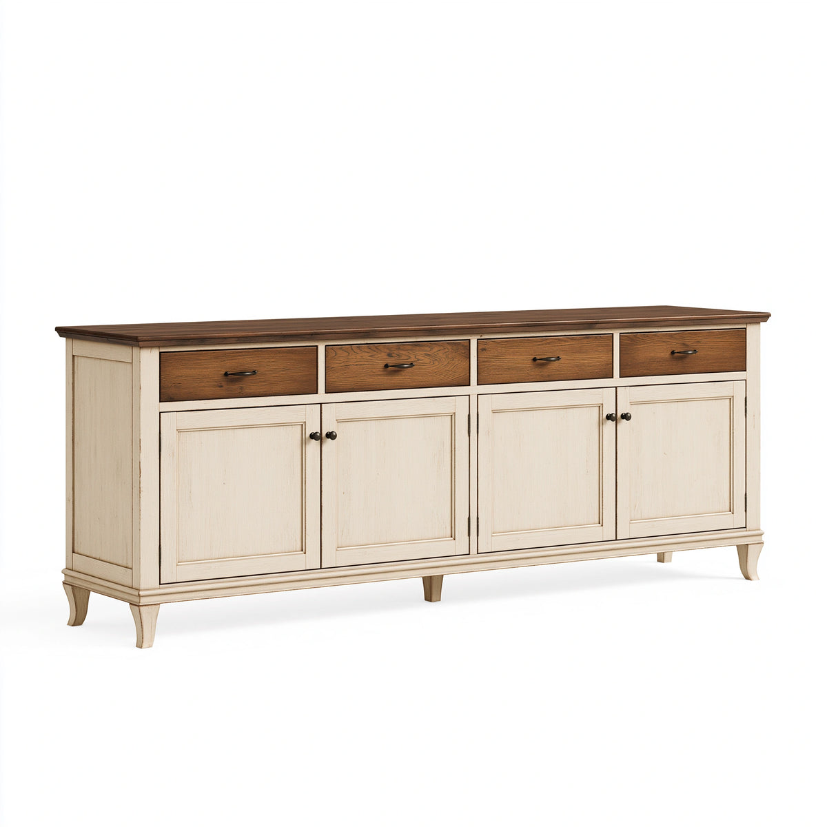 Sideboard 220 x 45 x 90 cm Holz Cremebraun mit 4 Schubladen Landhausstil