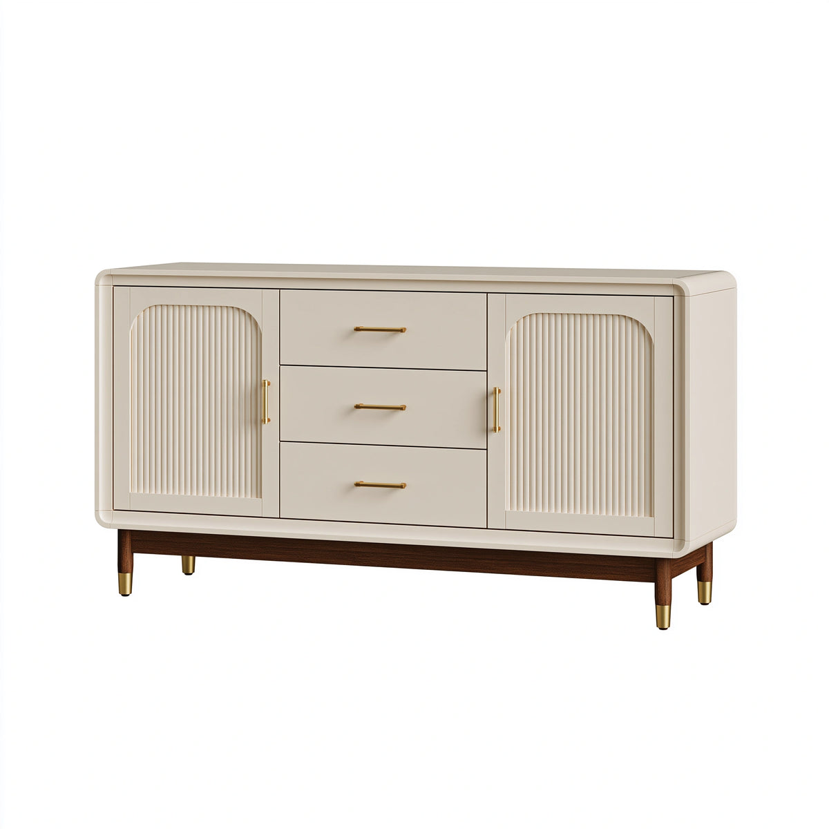 Sideboard 150 x 45 x 85 cm Holzwerkstoff Cremebraun mit 3 Schubladen und 2 Türen