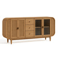 Sideboard 180 x 45 x 90 cm Holz in Eichenoptik mit Rillenfronten und Glastüren