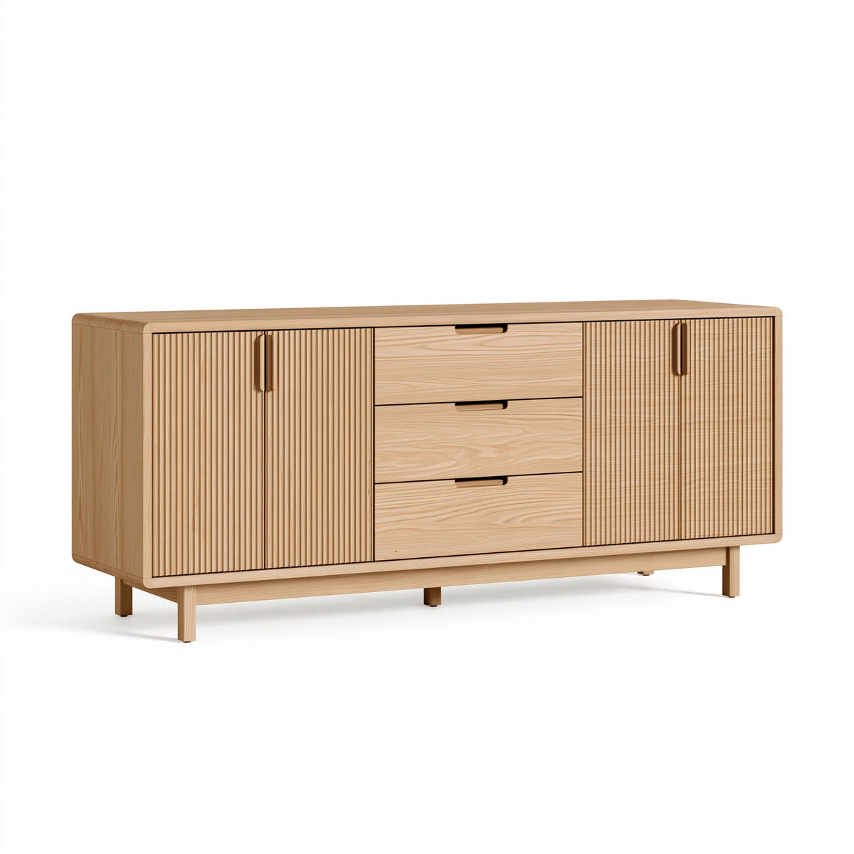 Sideboard 160 x 40 x 85 cm Holz Natur geriffeltes Design