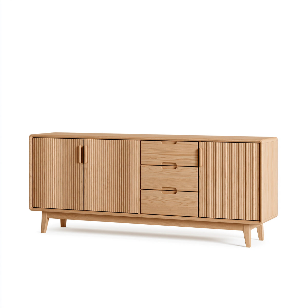 Sideboard 180 x 45 x 85 cm Holz Natur geriffelte Front moderner Stil