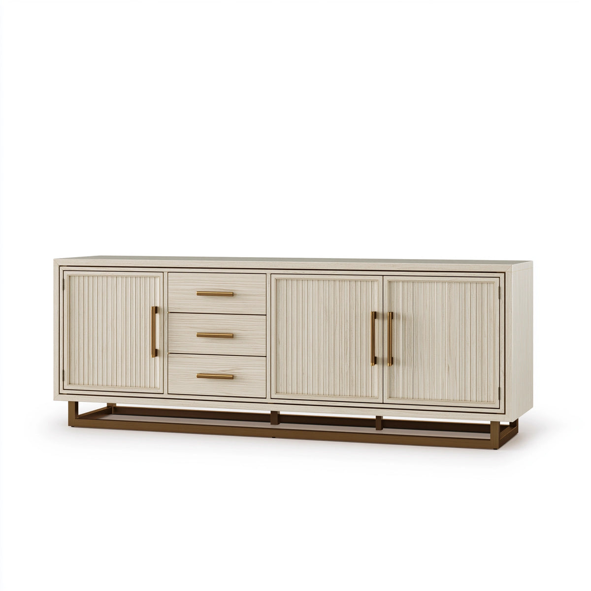Sideboard 180 x 45 x 85 cm in Elfenbein Holzwerkstoff mit Metallgestell geriffeltes Design