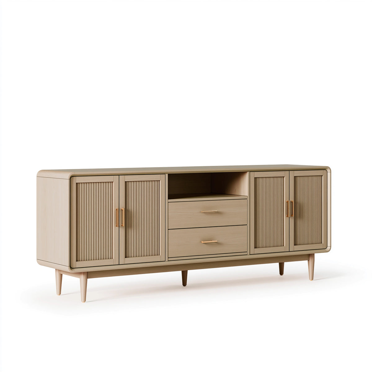 Sideboard 180 x 45 x 90 cm Holz Natur mit Rillentüren und Schubladen