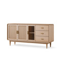 Sideboard 180 x 45 x 85 cm aus Holz in Natur mit Glastür und Schubladen im Retro-Stil