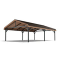Carport 600 x 300 x 270 cm aus Stahl Schwarz Braun mit Satteldach für Außenbereiche