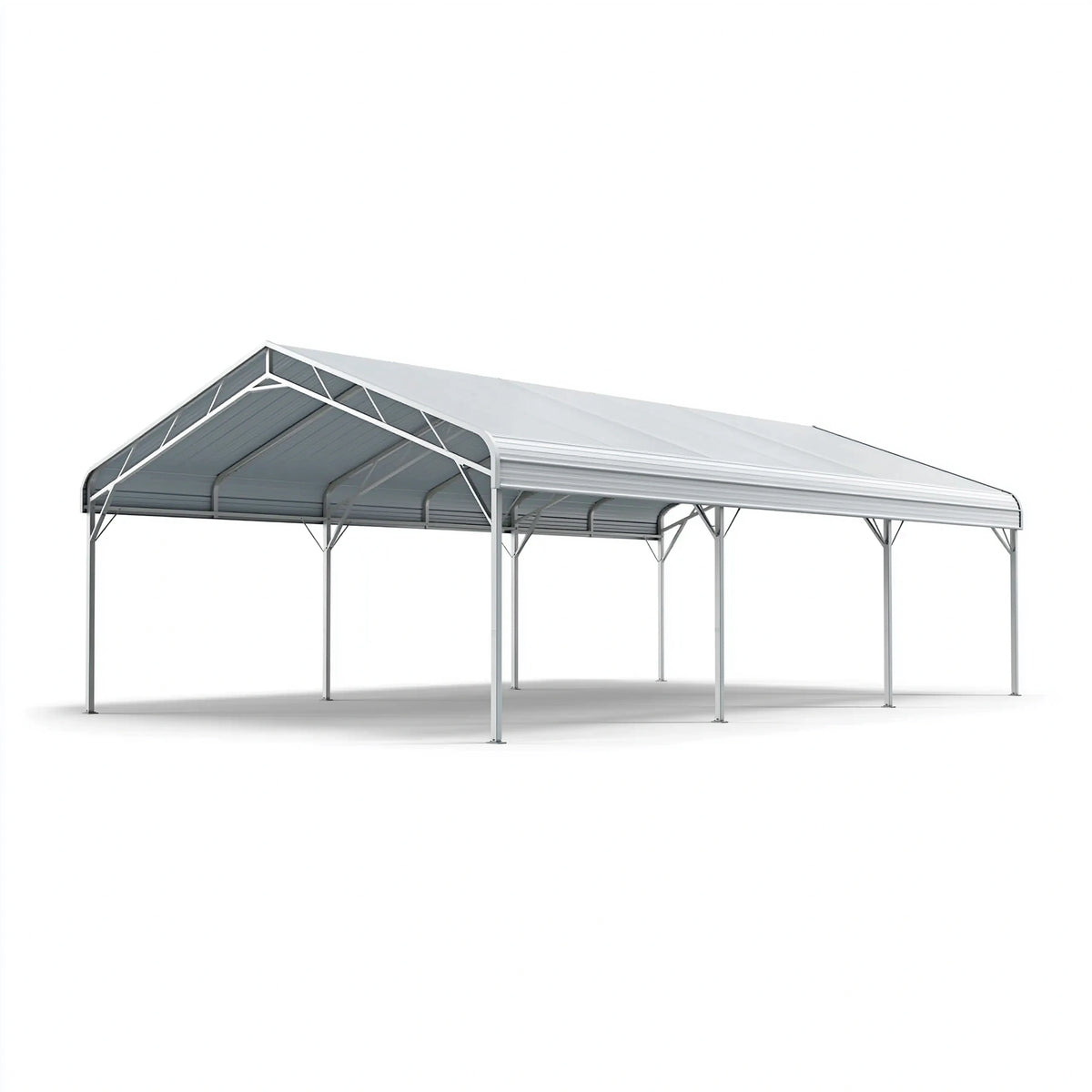 Carport 600 x 300 x 270 cm aus Stahl silberfarben mit Satteldach für Außenbereiche