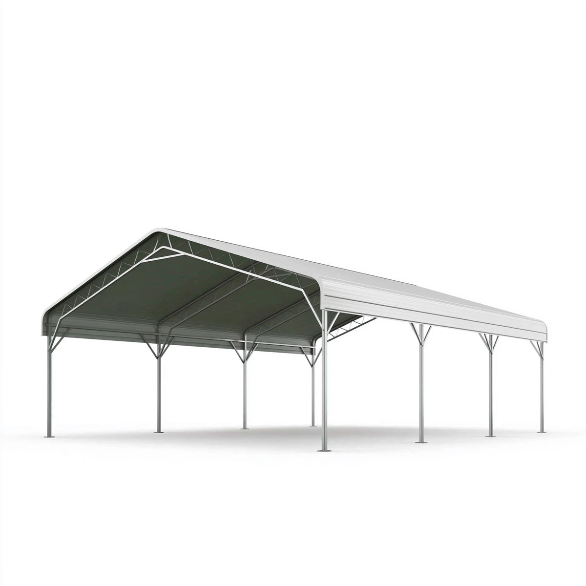 Carport 600 x 600 x 280 cm aus Metall silberfarben für Außenbereich mit Satteldach