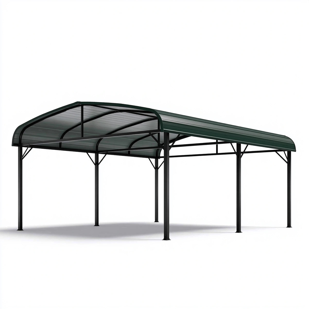 Doppelcarport 600 x 600 x 280 cm aus Metall und Polycarbonat in Schwarz Dunkelgrün mit Bogendach