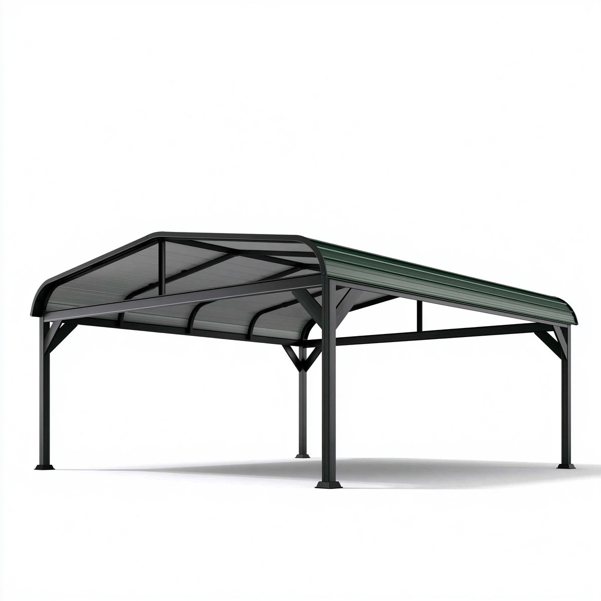 Carport 600 x 300 x 250 cm Stahl Polycarbonat Schwarz Grün mit gewölbtem Dach