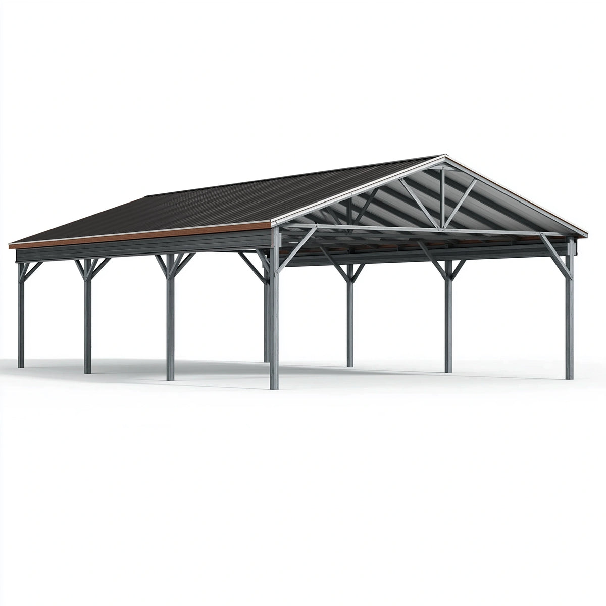 Carport 600 x 300 x 270 cm aus Stahl Grau mit Satteldach