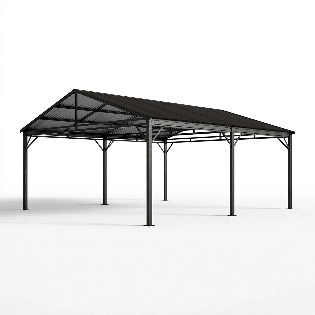 Carport 600 x 300 x 280 cm aus Stahl Schwarz mit Satteldach